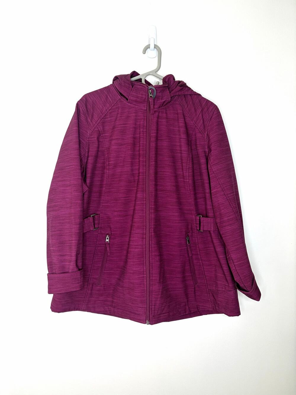 Free Country Ladies' Hooded Rain Jacket Sz 1X Plum Jewel Faux Fur Lining